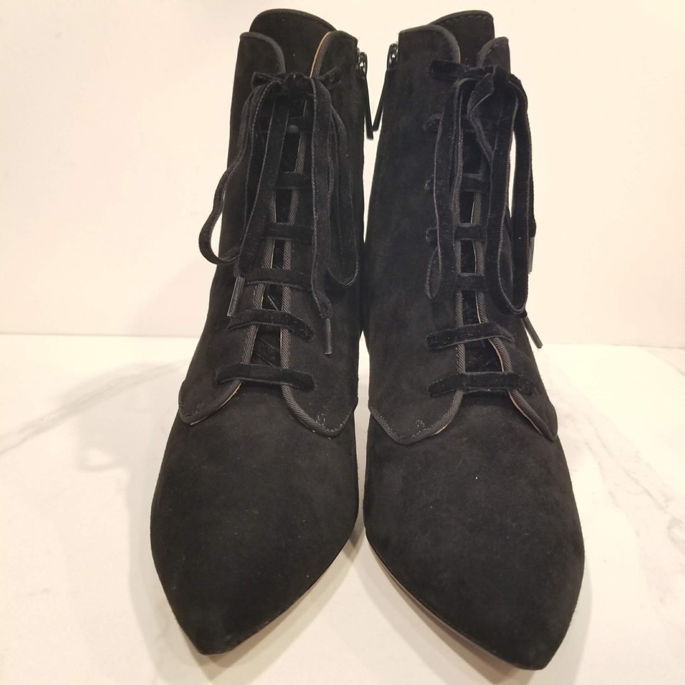 AD & Daughters Black Suede Lace Up Zip Ankle Boots Pointed Toe Heels Womens - Picture 2 of 11
